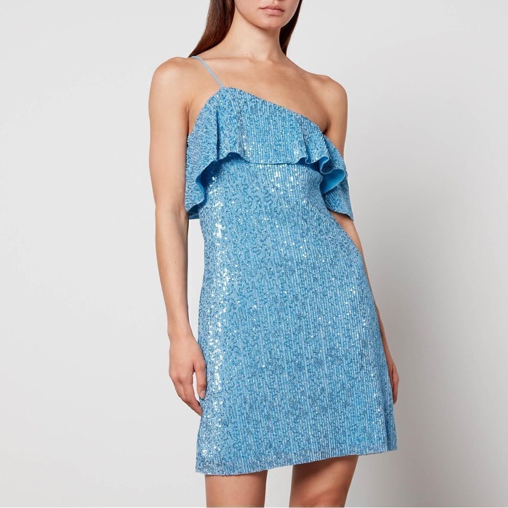 STINE GOYA Kenza Asymmetrical Sequin Mini Dress in Hydrangea Blue - Picture 4 of 12
